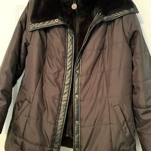 Dennis brasso winter jacket black with fur and leather trim